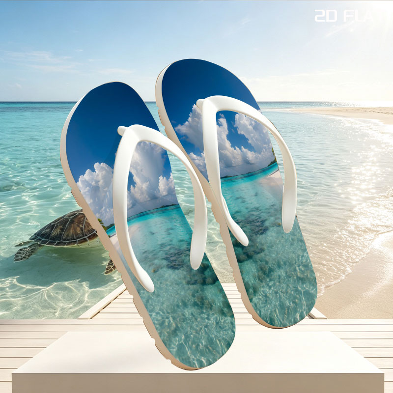 Crystal Clear Waters and White Sand Beach Under Blue Sky -  flip-flops