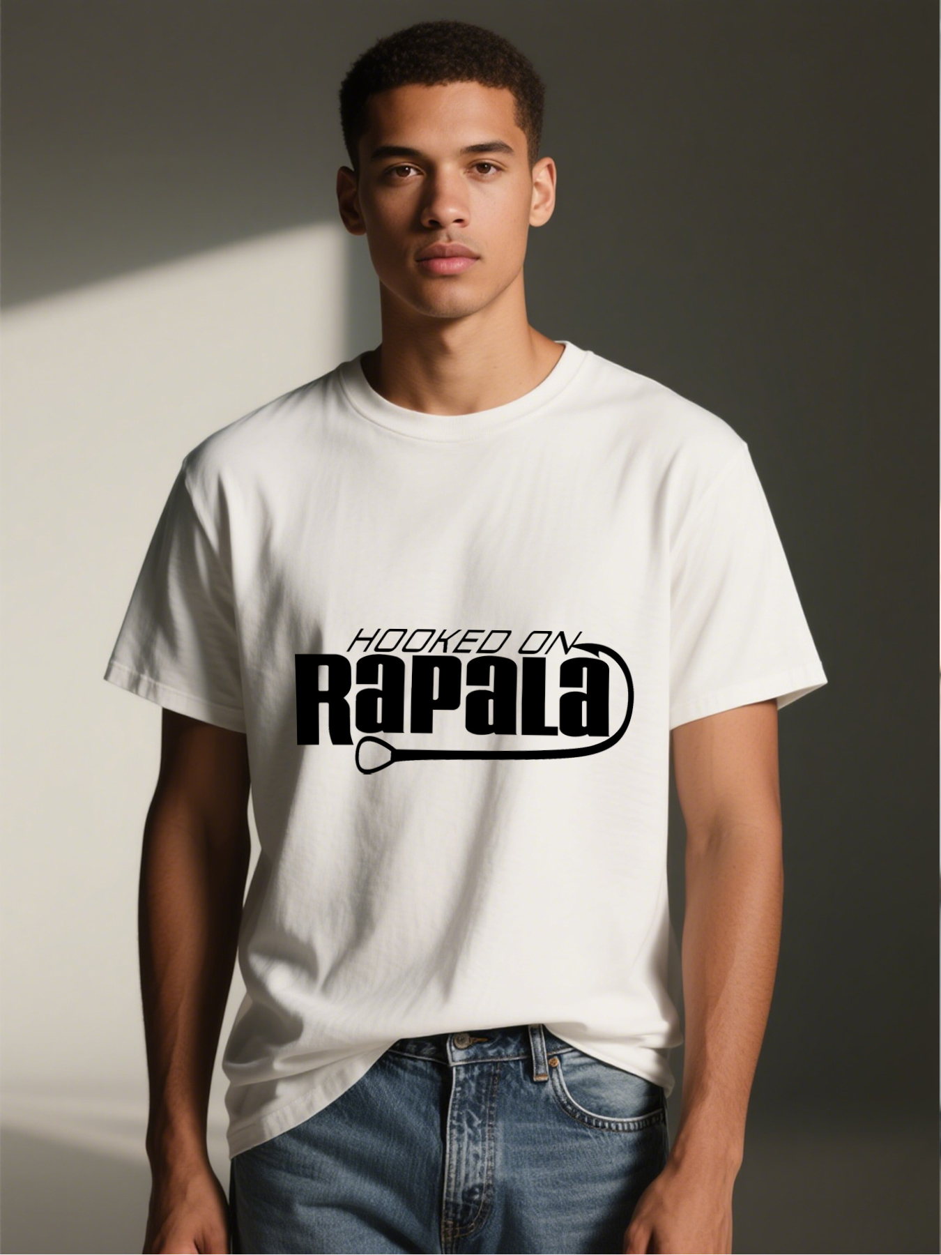 Men's Printed T-Shirt Hooked On Rapala Fishing Logo Graphic Casual Round Neck Summer Lightweight Breathable Short Sleeve Tee for Outdoor Fishing Enthusiasts and Angling Lovers