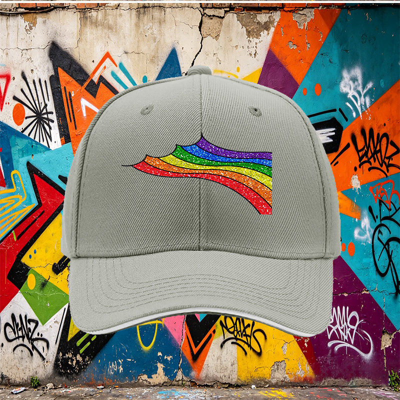 Unisex Classic Sandwich Hat with Glitter Rainbow Print Design | Lightweight Sun Protection Cap for Outdoor Activities, Beach, Travel, and Pride Events | Suitable for Adults Seeking Stylish and Comfortable Headwear