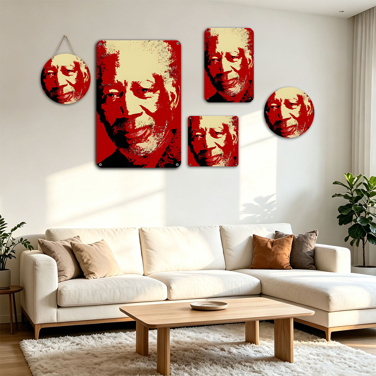 Nelson Mandela Portrait in Red and Beige Art Style - painting