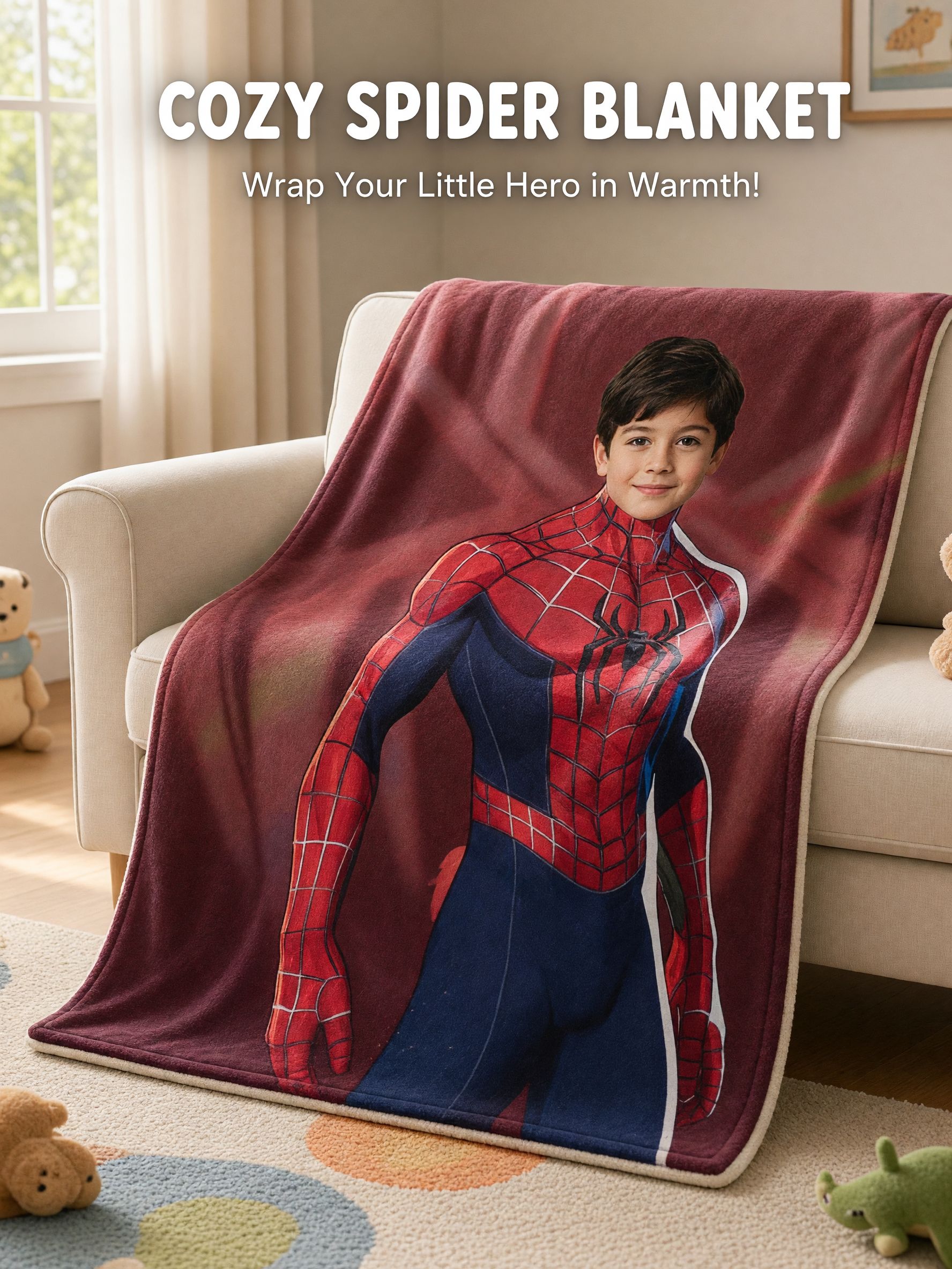 Personalized Custom Face Superhero Flannel Blanket Ultra Soft Fleece Throw for Kids Boys Bedroom Couch Cozy Gift