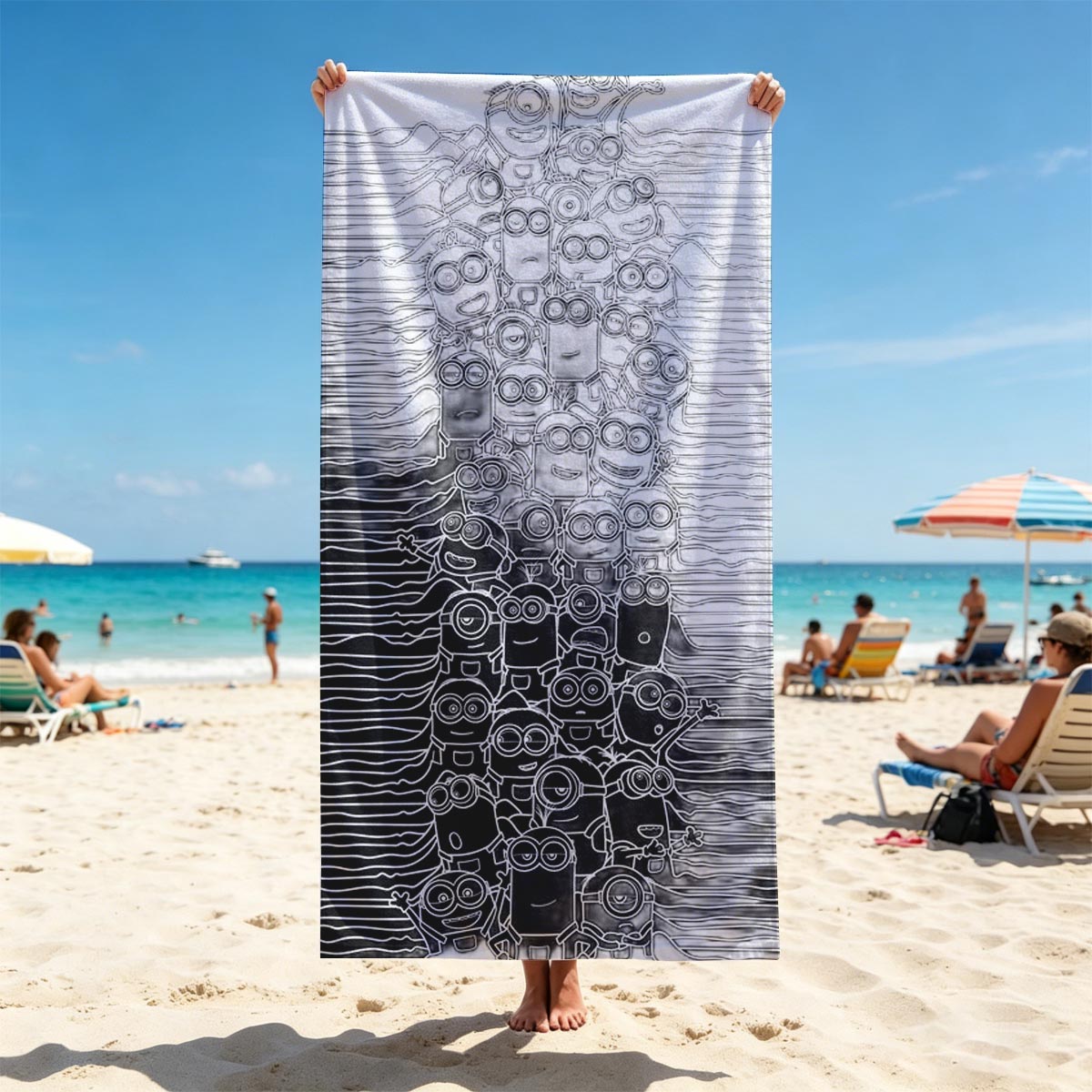 Minions Stack in Black and White Art - Beach towels