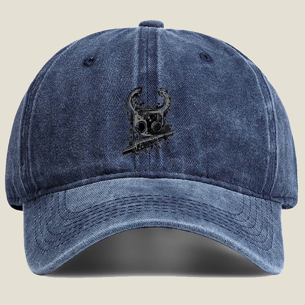 Gas Mask with Horns and Knife - Washed Denim - Baseball Cap