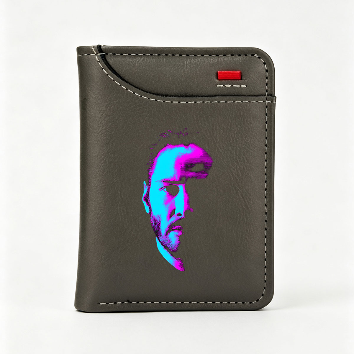Cyberpunk Portrait of a Man in Neon Blue and Pink - Vertical Style Wallet