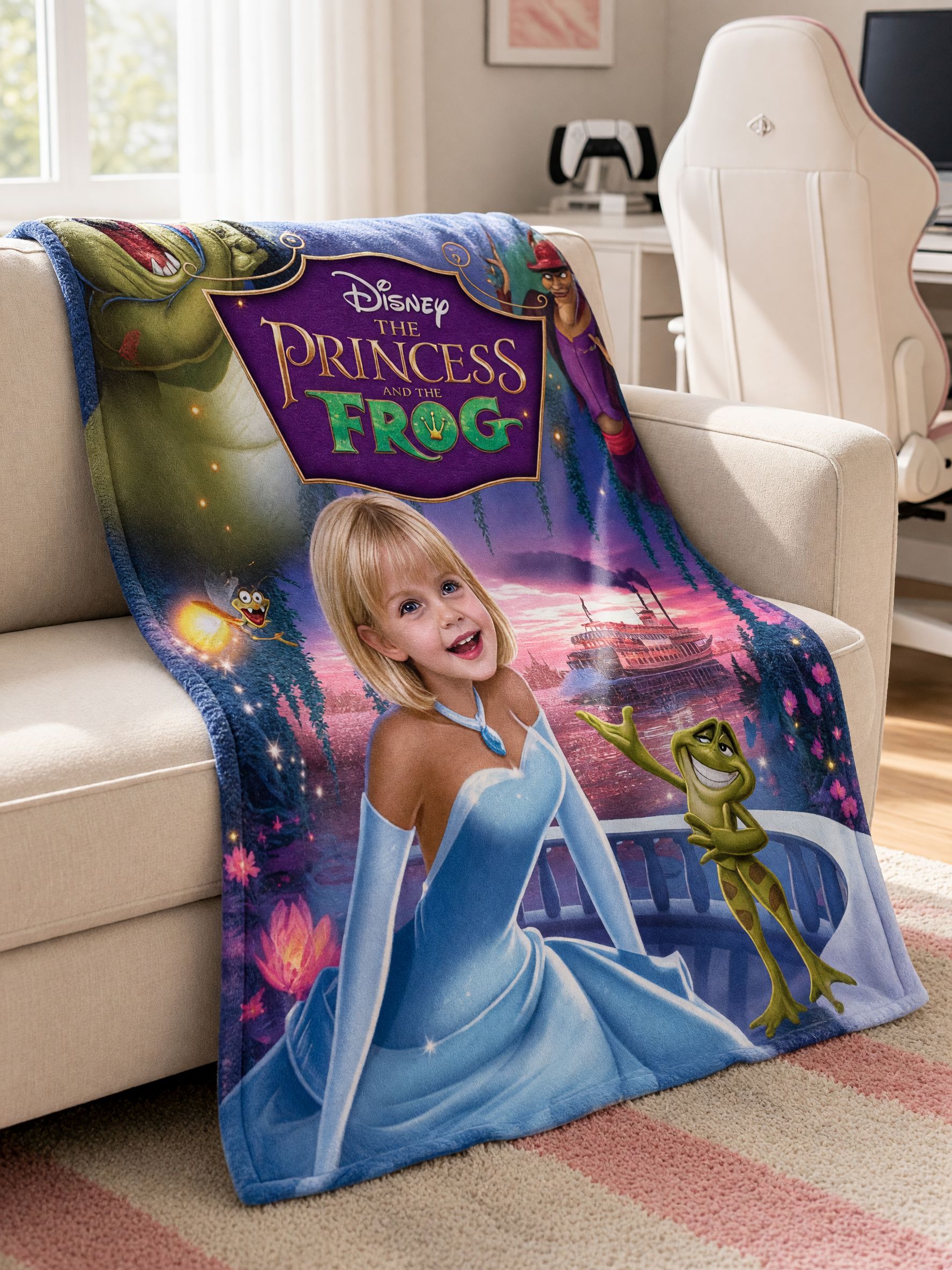 Custom Face Photo Blanket Personalized Princess Flannel Throw Ultra Soft Skin-Friendly Cozy Bed and Couch Gift
