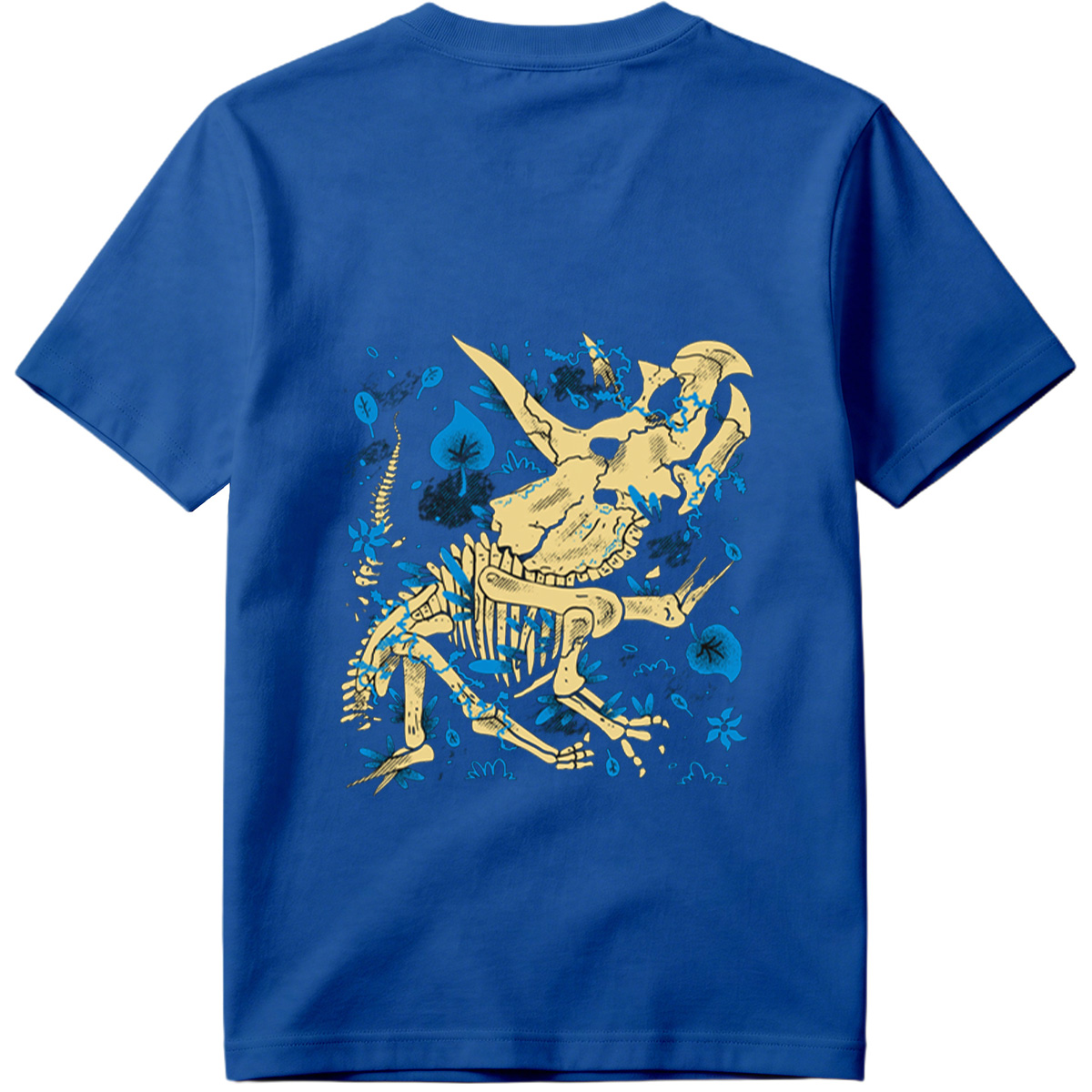 Triceratops Skeleton with Blue Leaves - Tee