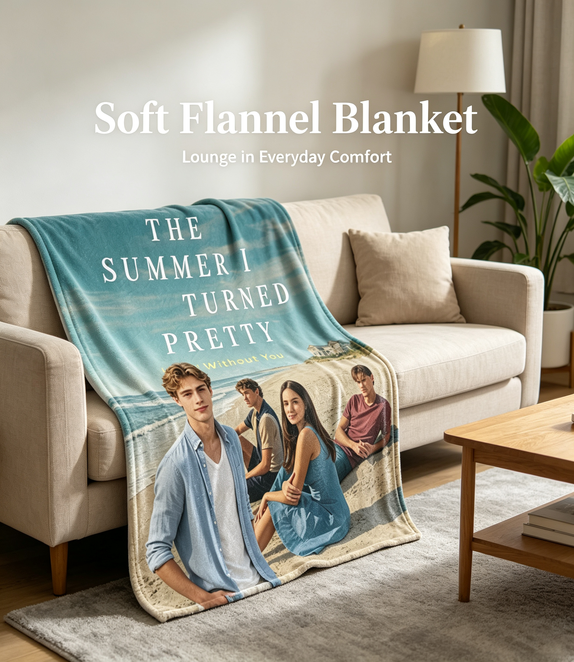 Custom Face Blanket The Summer I Turned Pretty Flannel Blanket Beach Scene Gift for Fans of Summer Romance TV Series Giveaway