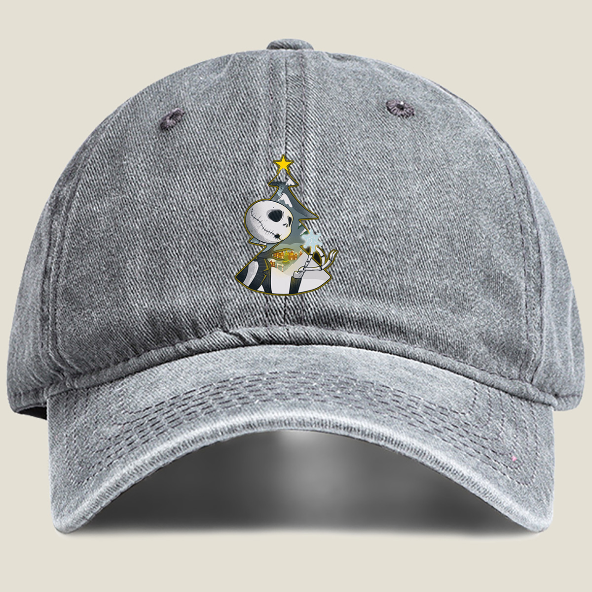 Jack Skellington Christmas Tree - Washed Denim - Baseball Cap
