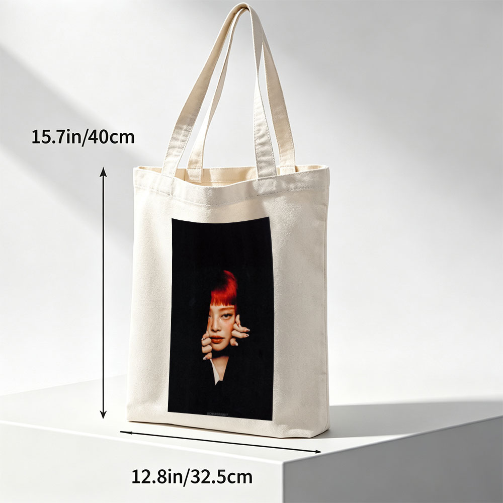 Rihanna in Dramatic Portrait with Red Hair and Bold Makeup - Canvas tote bags