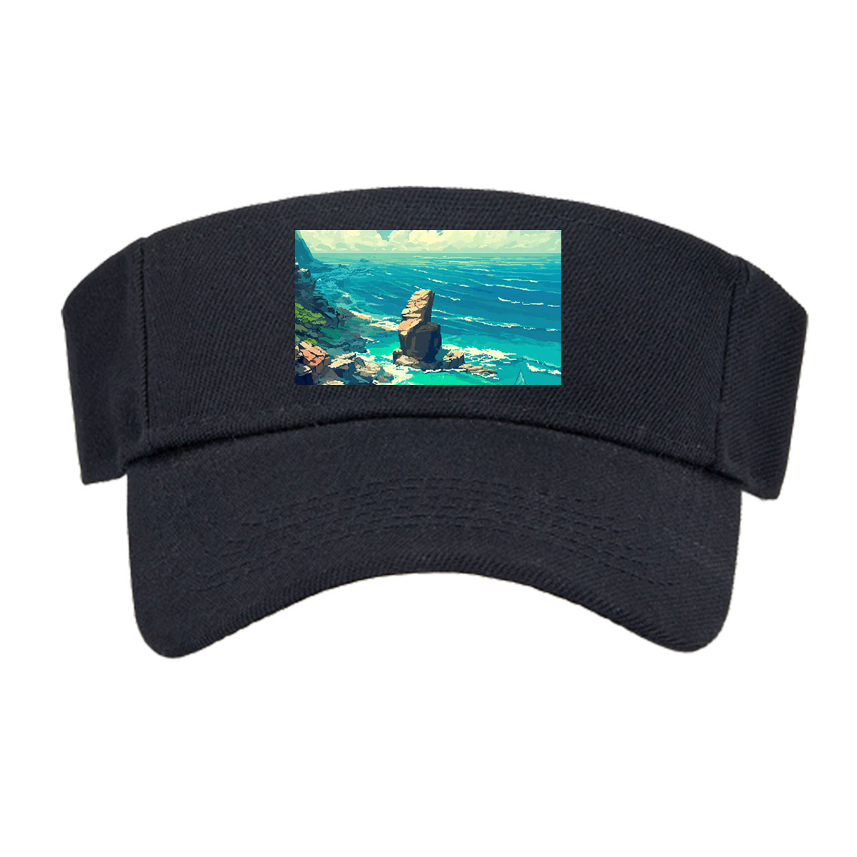 Coastal Landscape with Rocky Shore and Sailboat -  Visor cap