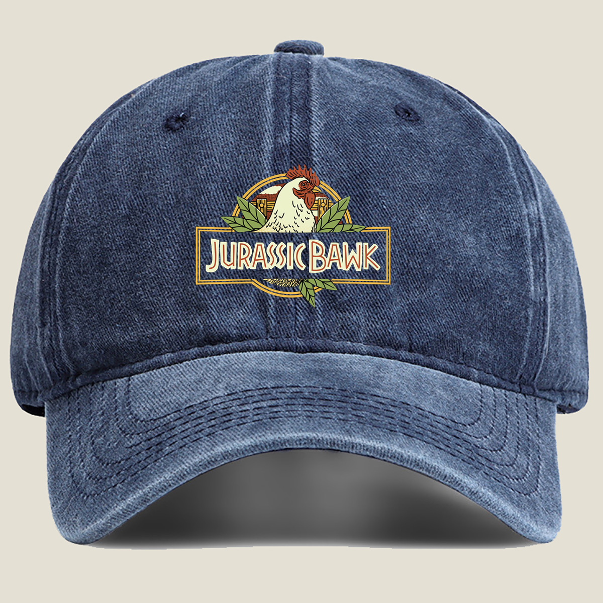 Jurassic Bawk - Chicken Logo Design - Washed Denim - Baseball Cap