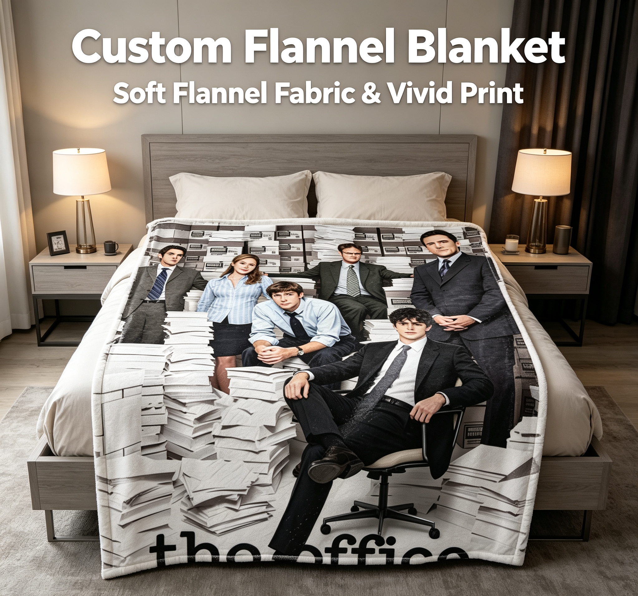 Custom Face Blanket The Office TV Show Characters Flannel Blanket Perfect for Fans Cozy Living Room or Bedroom Gift Idea for Birthdays or Holidays