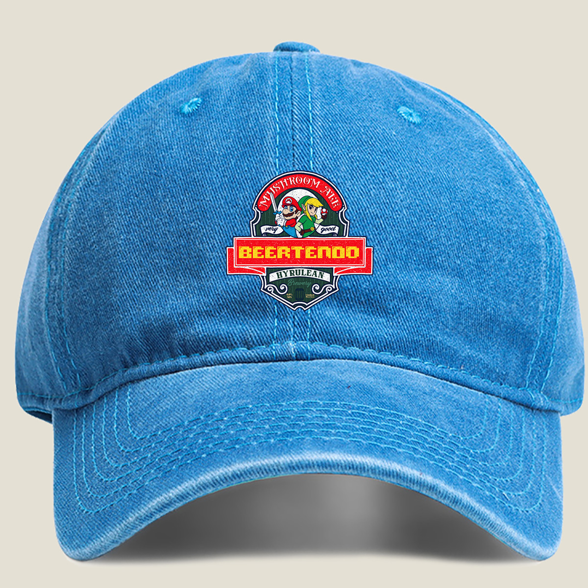 Beertendo: Mario & Link Mushroom Ale - Washed Denim - Baseball Cap