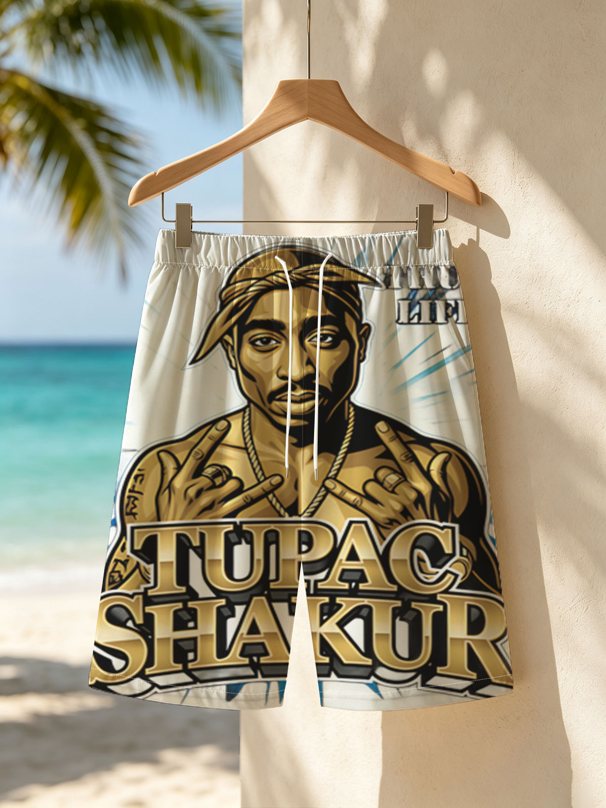 Tupac Shakur Thug Life Portrait -  Beach shorts