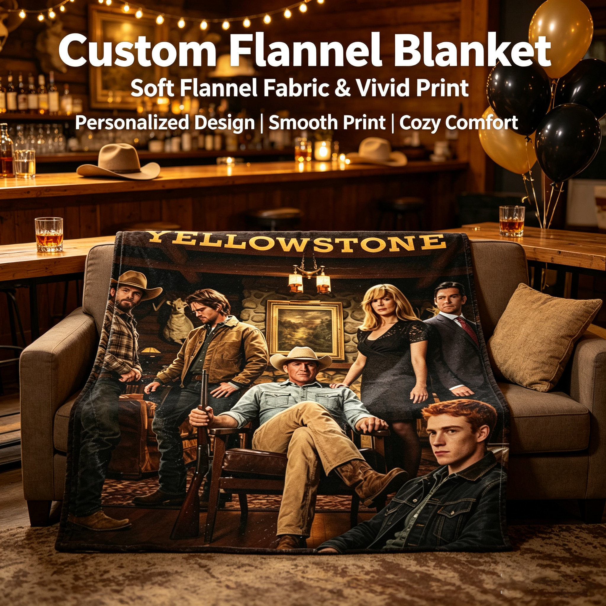 Custom Face Blanket Yellowstone TV Series Flannel Blanket for Couch or Bed Cozy Gift for Fans and Collectors