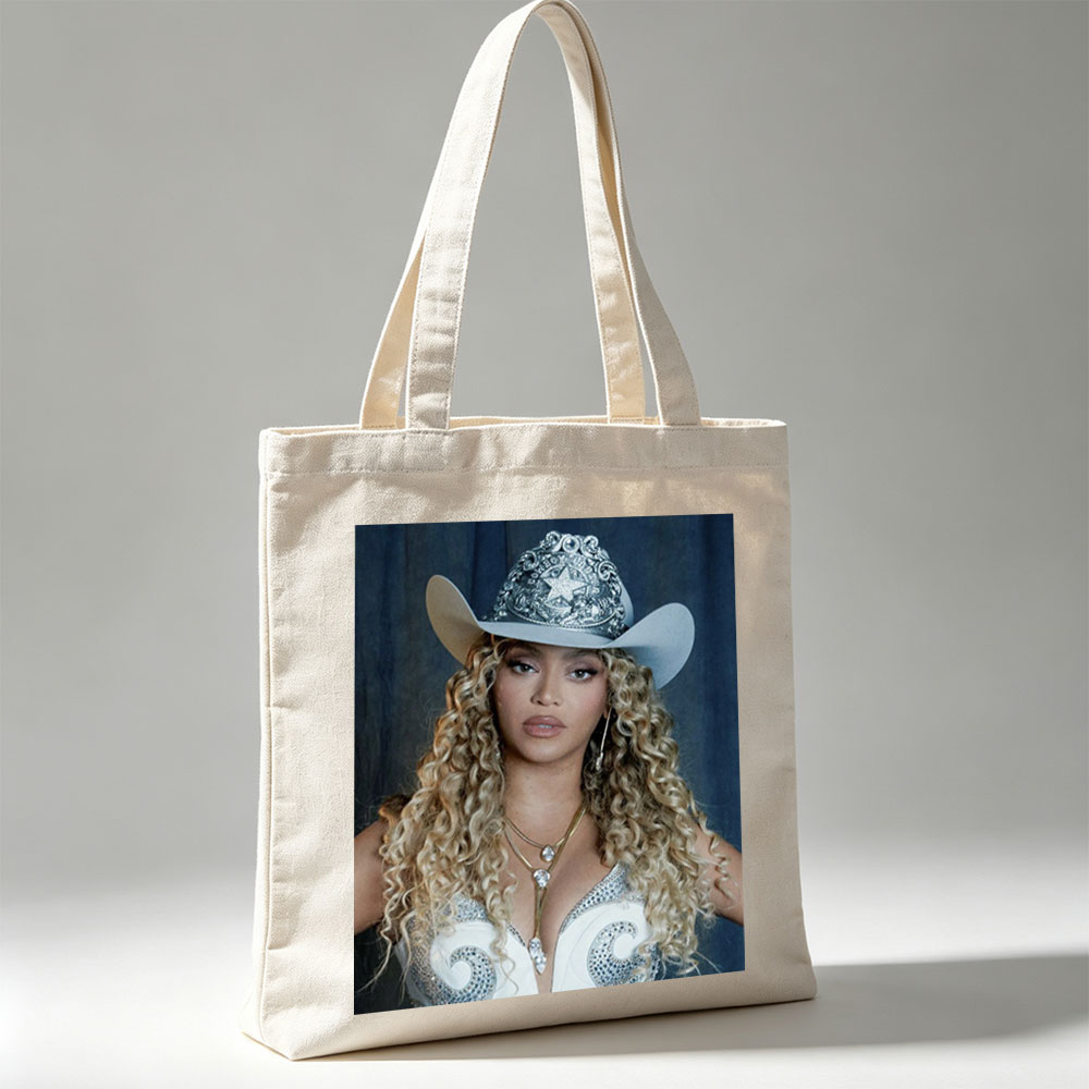 Beyonce in Cowboy Hat and Sparkling Outfit with Long Curly Hair - Canvas tote bags