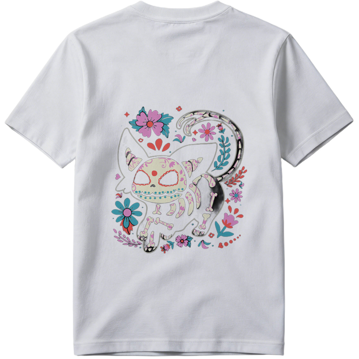 Day of the Dead Cat: Sugar Skull Feline with Floral Design - Tee