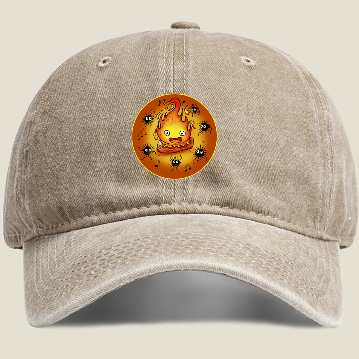Flame Character with Spiders and Music Notes - Washed Denim - Baseball Cap