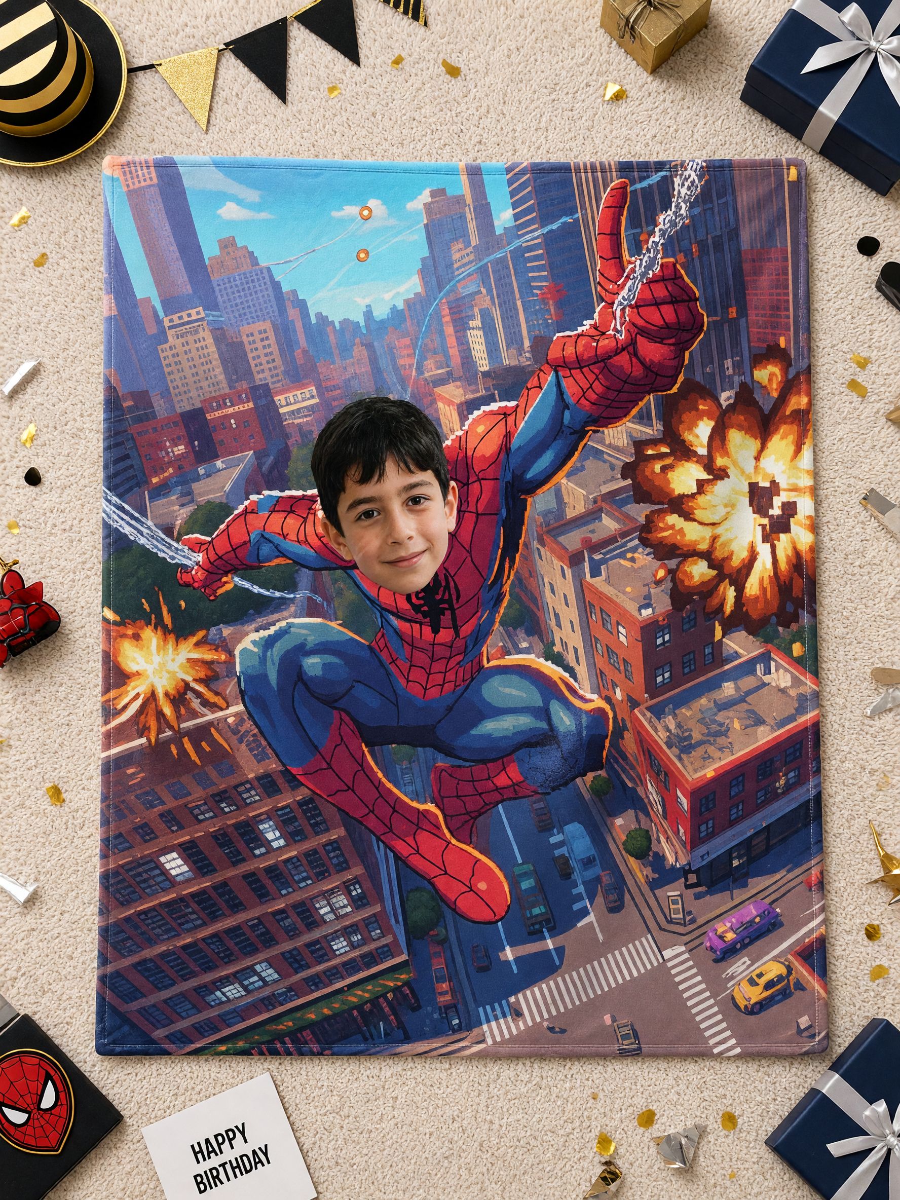 Custom Face Blanket Personalized Superhero Action Flannel Throw Soft Cozy Photo Blanket Ideal Birthday Gift for Kids