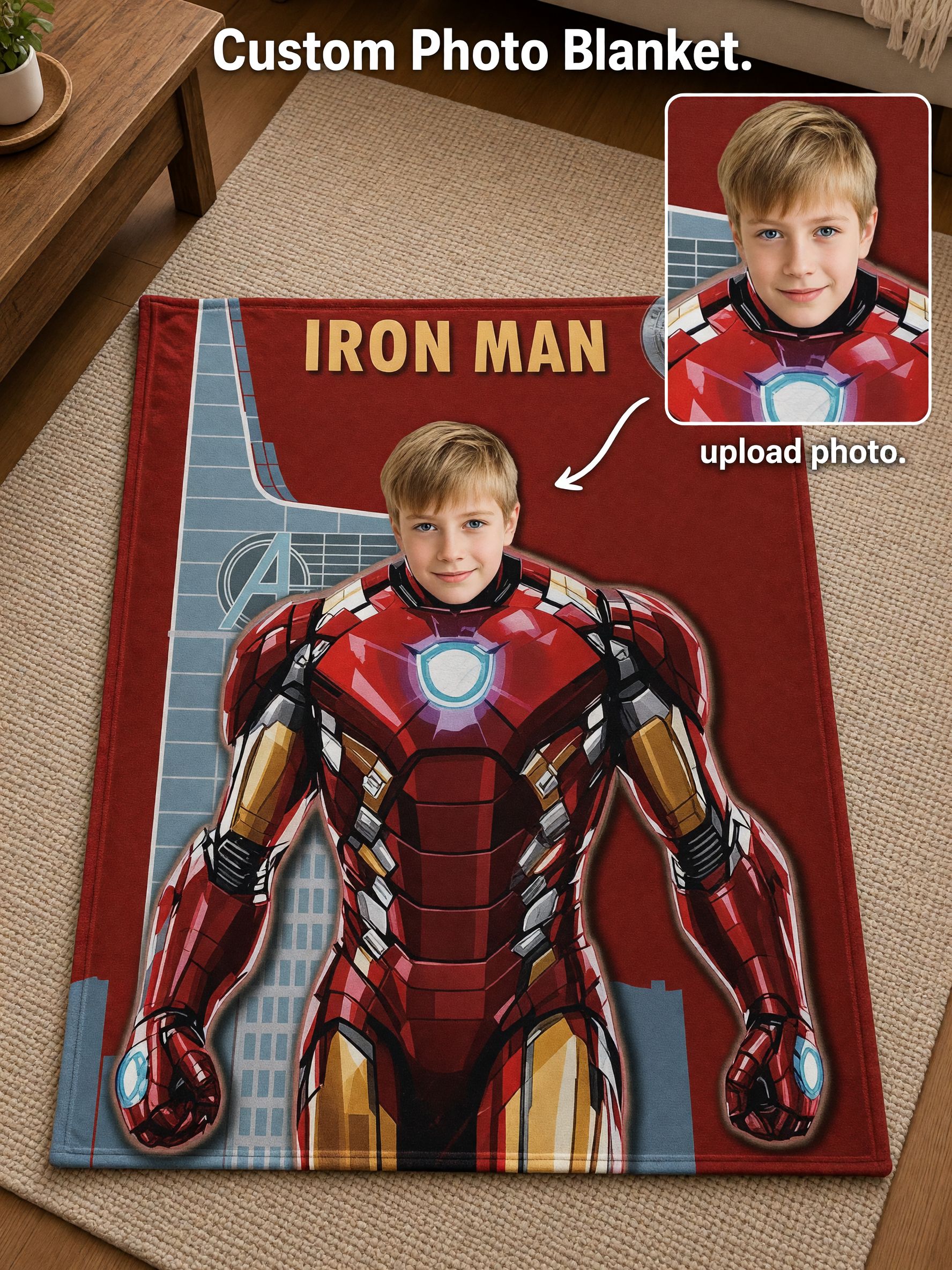 Custom Face Photo Superhero Flannel Fleece Blanket, Ultra Soft Warm Throw Blanket, Ideal Personalized Gift for Kids