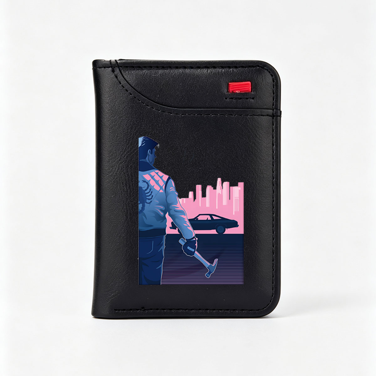 Cyberpunk Warrior with Hammer in Neon City Night - Vertical Style Wallet