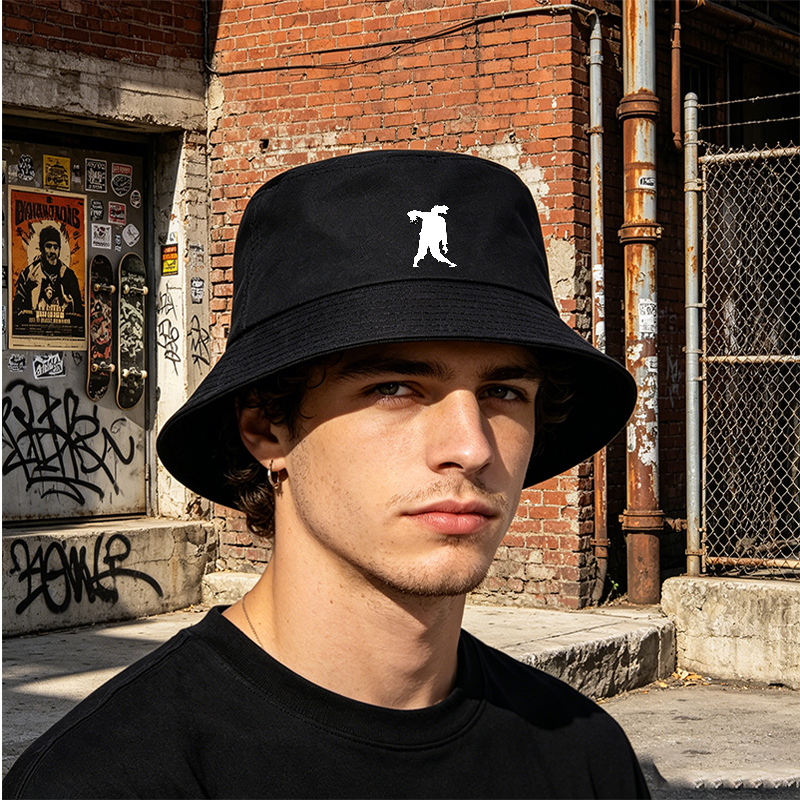 Unisex Classic Bucket Hat with Zombie Silhouette Print - Perfect for Halloween, Outdoor Adventures, and Casual Wear - Ideal for Adults Seeking Fun and Stylish Headwear