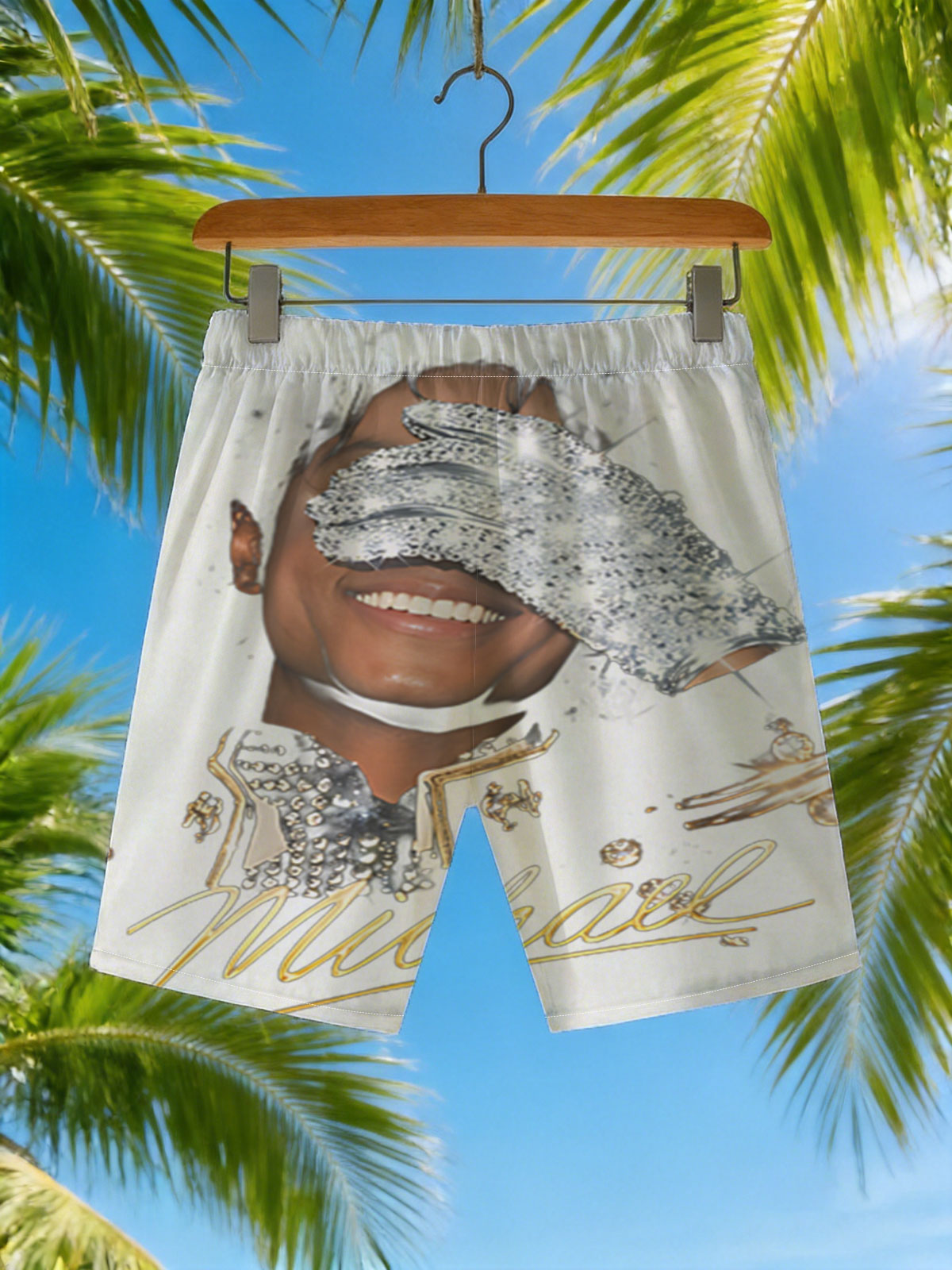 Michael Jackson in Iconic Sparkling Glove and Military-Inspired Jacket -  Beach shorts