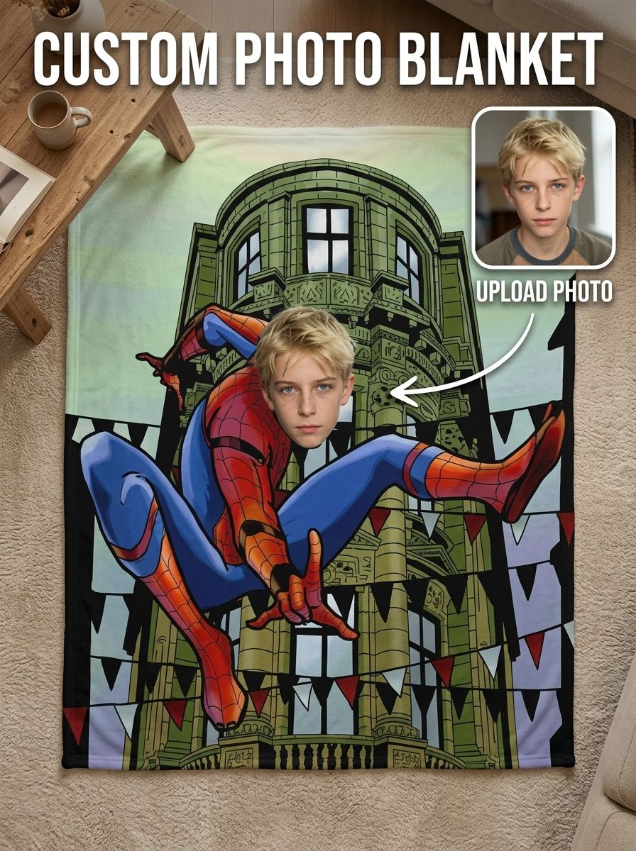 Personalized Custom Face Superhero Flannel Fleece Blanket Ultra Soft Lightweight Throw for Couch Bed Travel Keepsake Gift