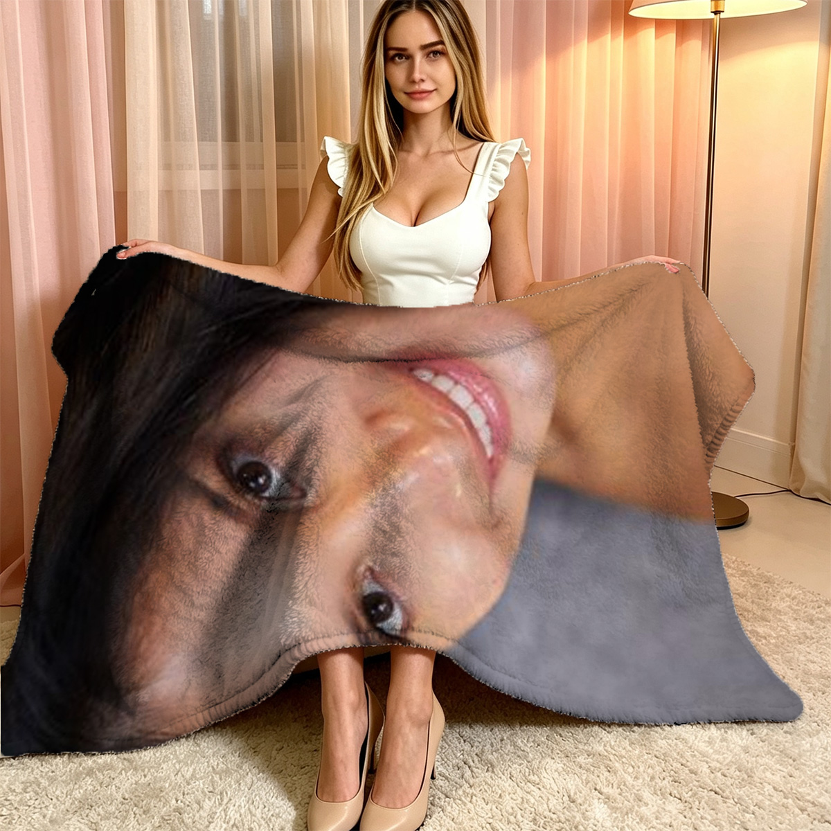 Nude Asian Woman Sitting on Bed with Laptop - Blanket