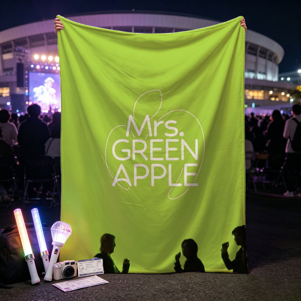 Mrs. GREEN APPLE Band Members Silhouettes Walking on Green Background - Blankets