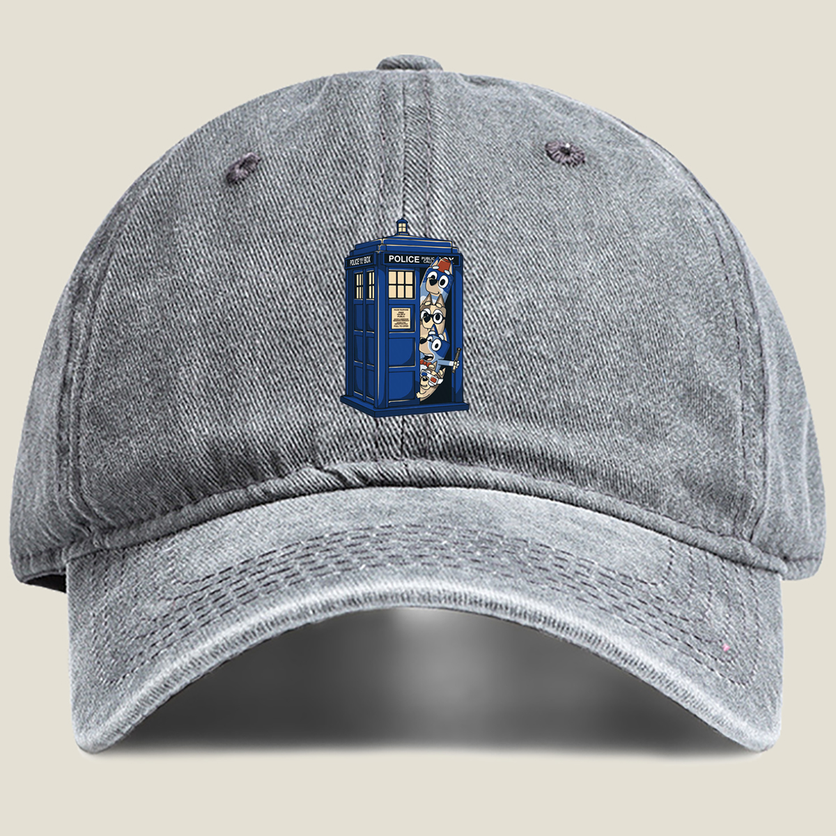 Bluey and Family in the TARDIS - Washed Denim - Baseball Cap