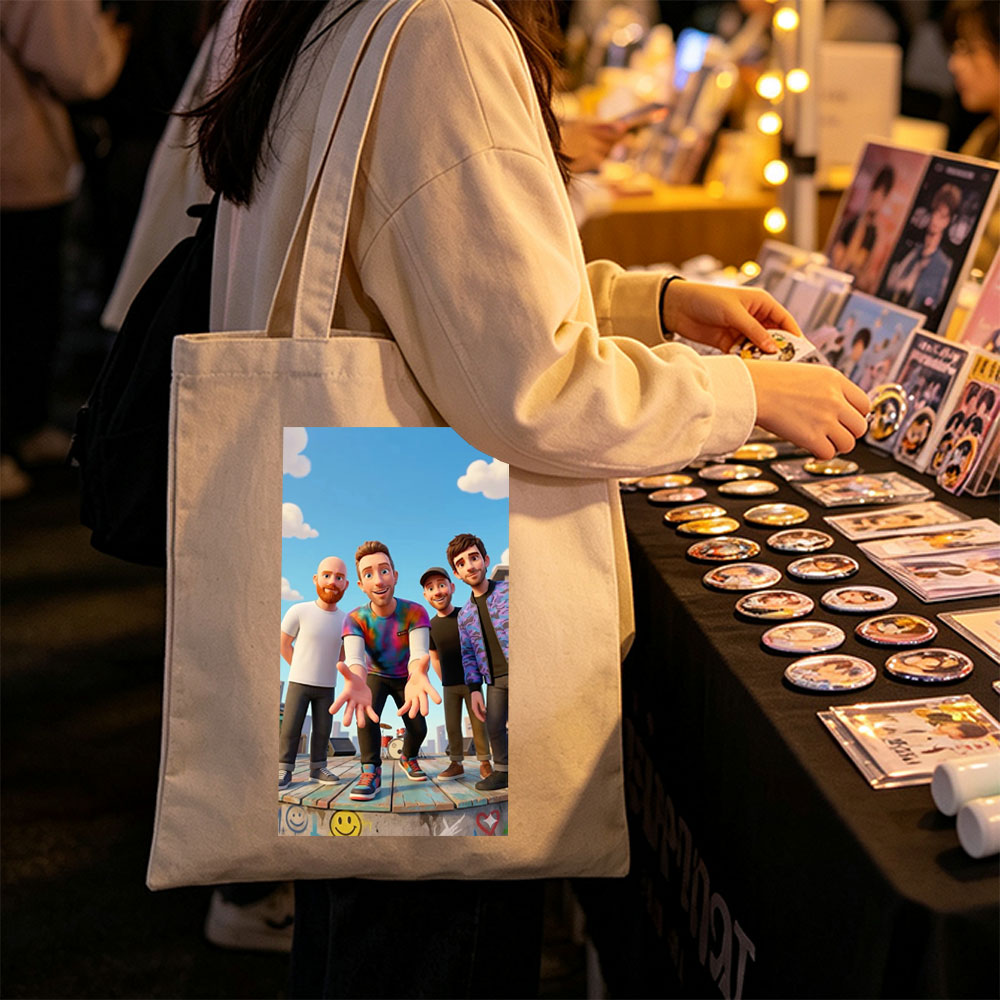The Lonely Island Band Members on a Rooftop Stage with Graffiti and City Skyline Background - Canvas tote bags