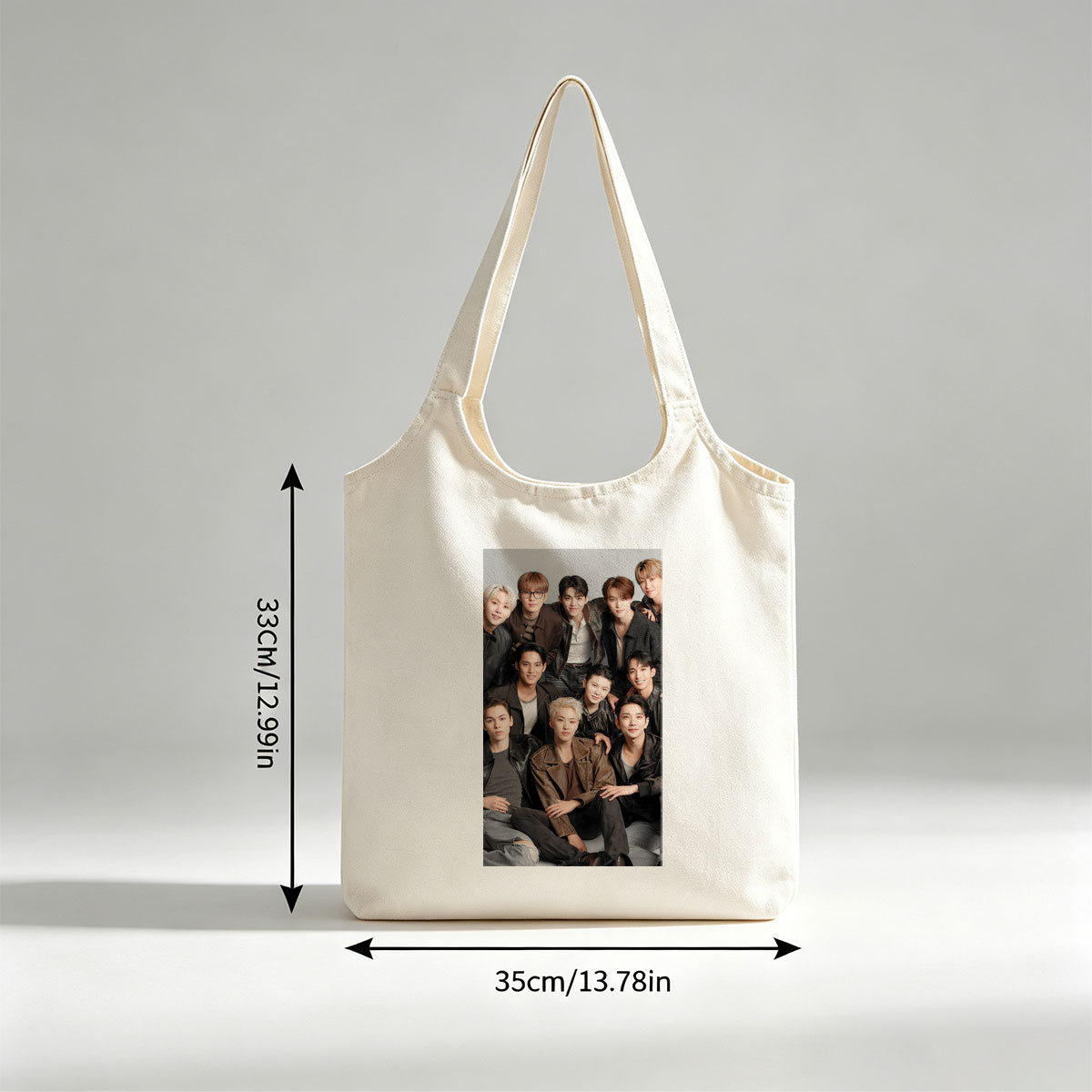 SEVENTEEN Group Photo - Members in Stylish Leather Outfits Posing Together for a Professional Shoot - Canvas shoulder bags/