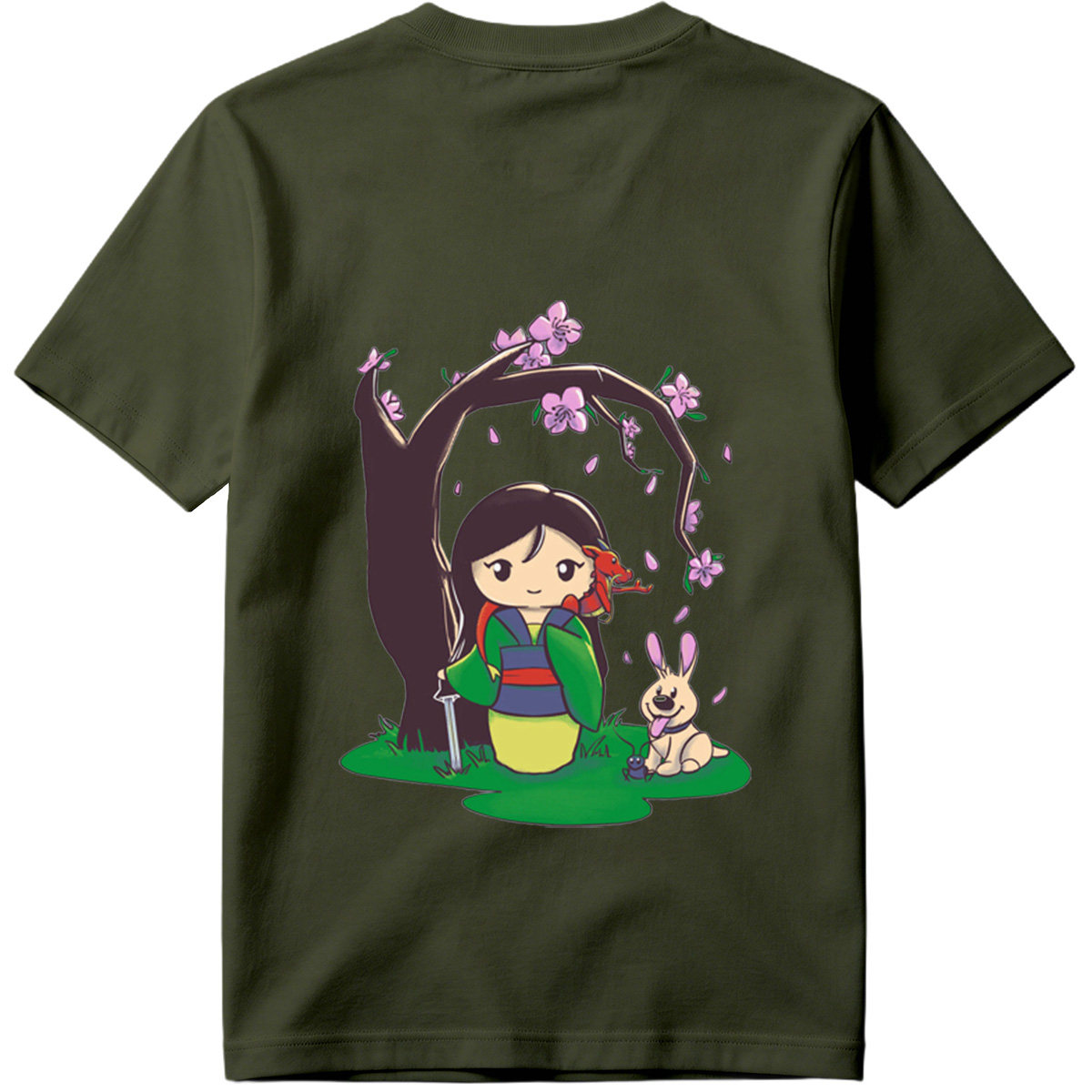 Mulan with Mushu and Cri-Kee Under Cherry Blossom Tree - Tee