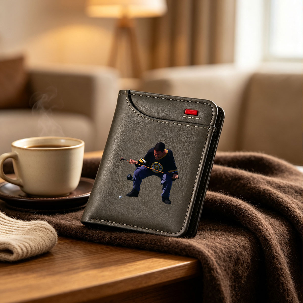 Boston Bruins Player Playing Golf with Hockey Stick - Vertical Style Wallet