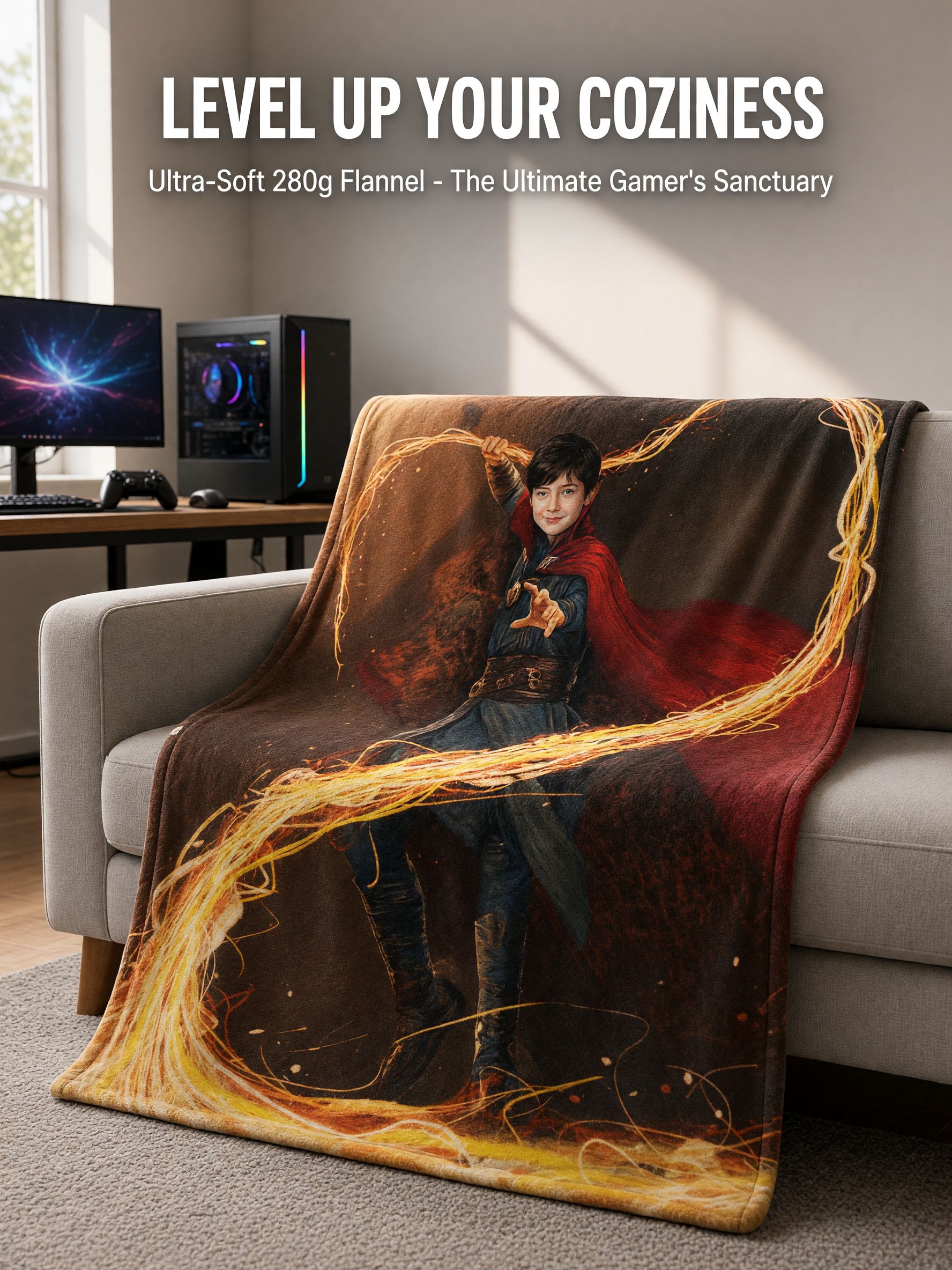 Custom Face Photo Flannel Blanket Personalized Superhero Throw Soft Cozy Anti-Pilling Fleece Keepsake for Bed Couch