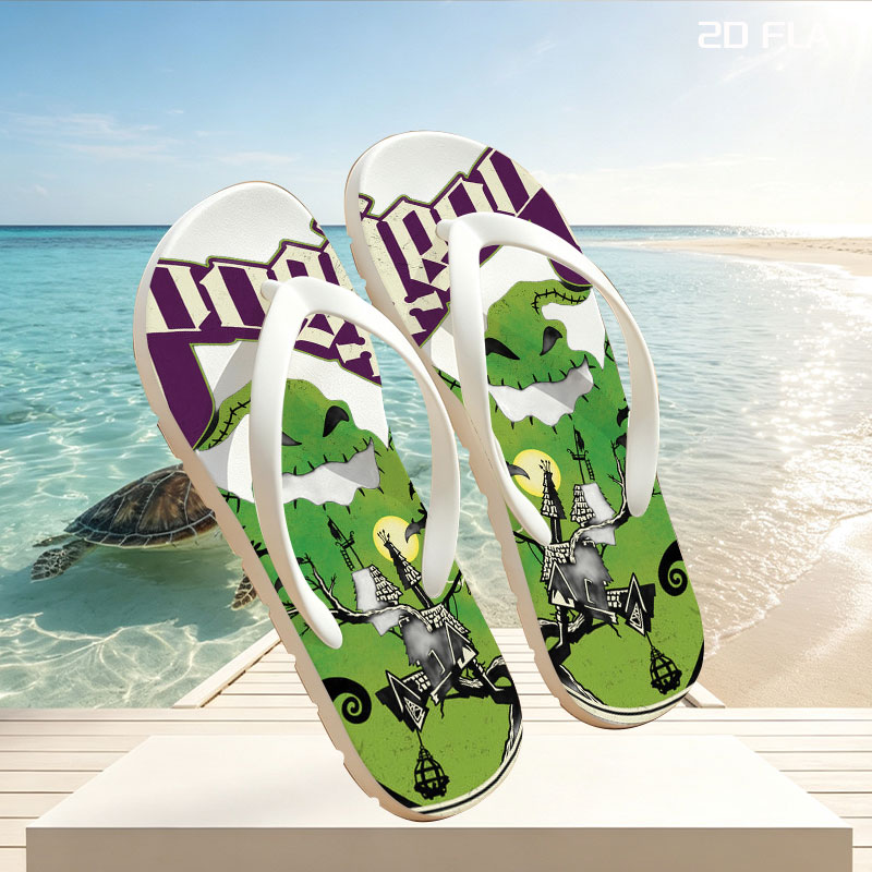 Boogie: Green Monster with Spooky Castle and Bats -  flip-flops