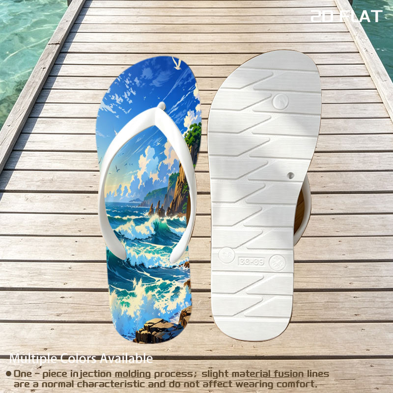 Ocean Waves Crashing Against Rocky Coastline Under Blue Sky -  flip-flops