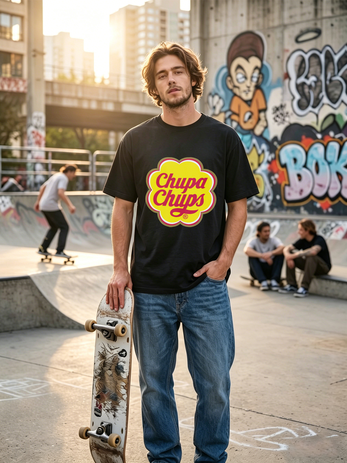 Men's Chupa Chups Logo Print T-Shirt Casual Round Neck Summer Lightweight Breathable Short Sleeve Tee for Daily Wear and Outdoor Activities Adults