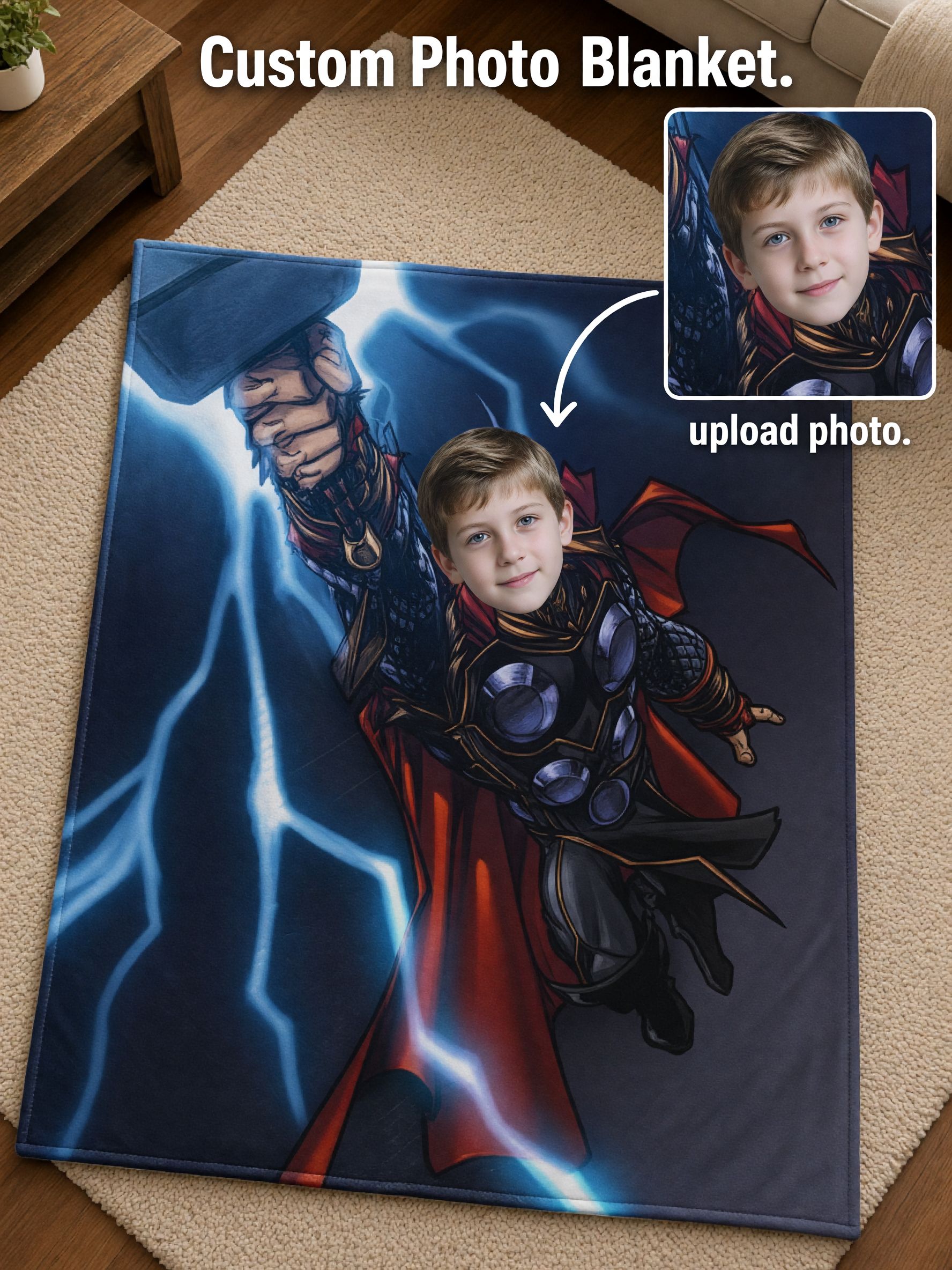 Custom Face Superhero Flannel Blanket, Personalized Photo Throw for Bed Couch, Cozy Unique Keepsake Gift