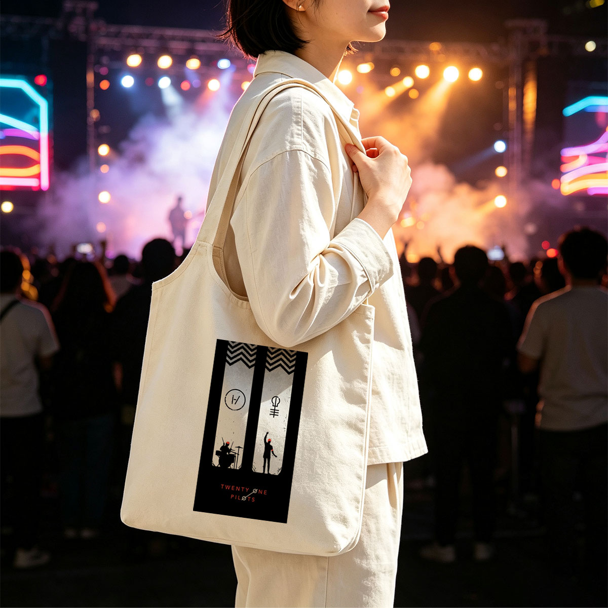 Twenty One Pilots Live Performance Silhouette Artwork - Canvas shoulder bags/