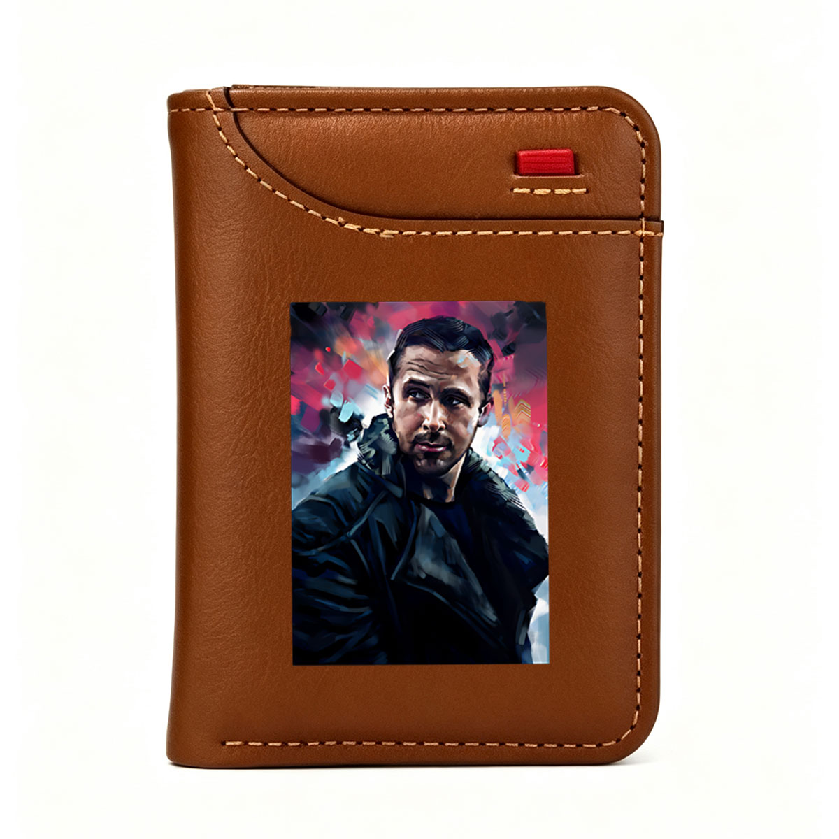 Ryan Gosling in a dramatic, stylized portrait with vibrant, abstract background - Vertical Style Wallet