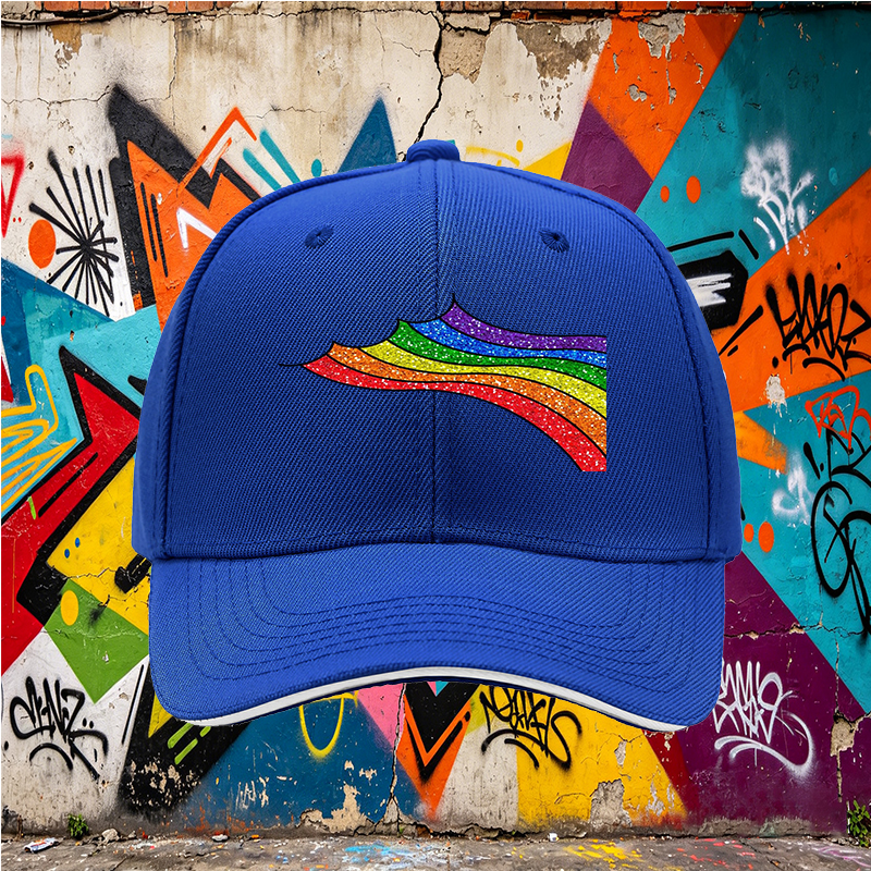 Unisex Classic Sandwich Hat with Glitter Rainbow Print Design | Lightweight Sun Protection Cap for Outdoor Activities, Beach, Travel, and Pride Events | Suitable for Adults Seeking Stylish and Comfortable Headwear