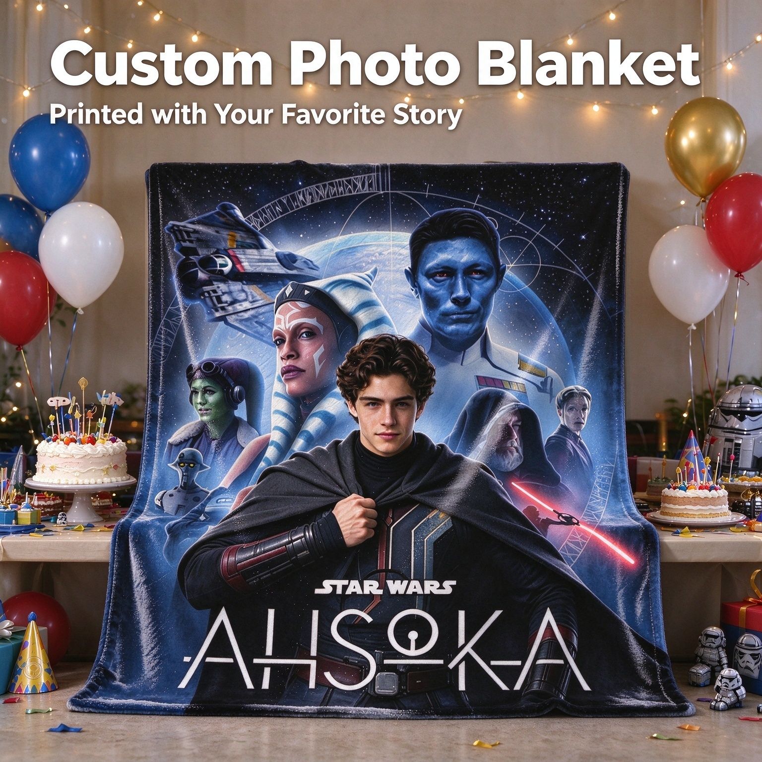 Custom Photo Face Flannel Throw Blanket Personalized Sci Fi Movie Character Bed Blanket for Sofa Couch Cozy Warm Soft