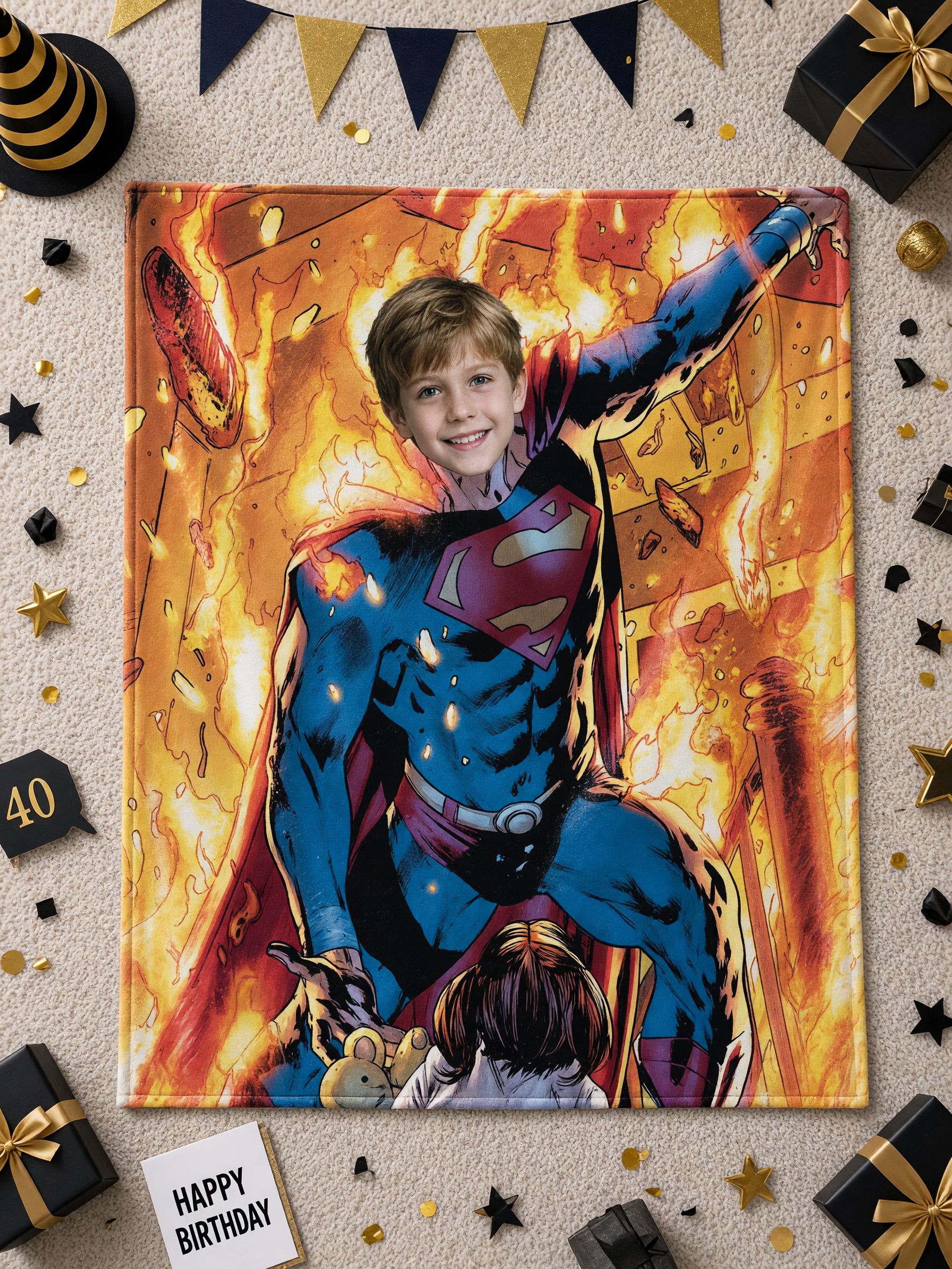 Custom Face Superhero Flannel Blanket, Personalized Photo Plush Throw for Kids, Cozy Superhero Comic Fan Gift