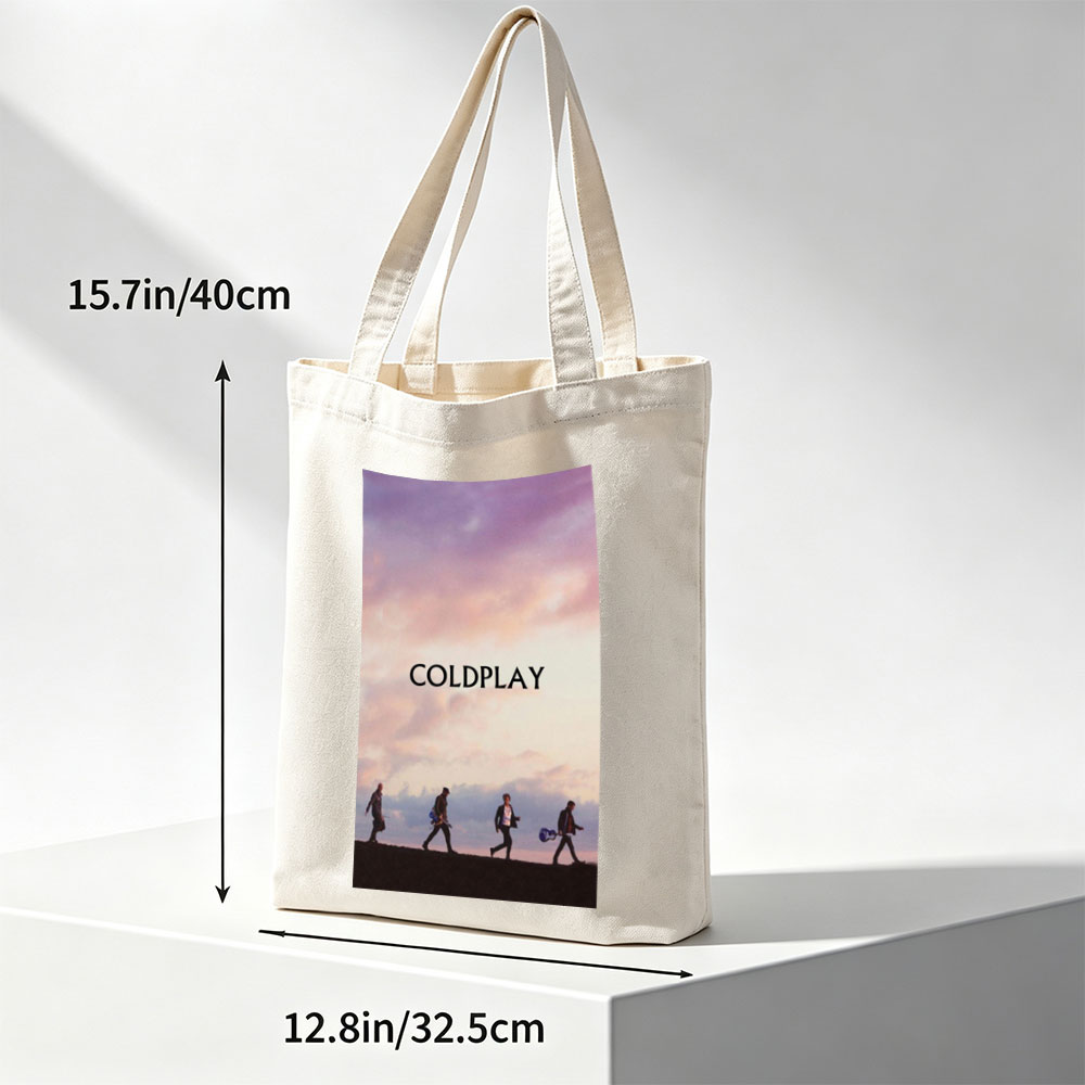 Coldplay Band Members Walking on a Hill at Sunset with Instruments - Canvas tote bags