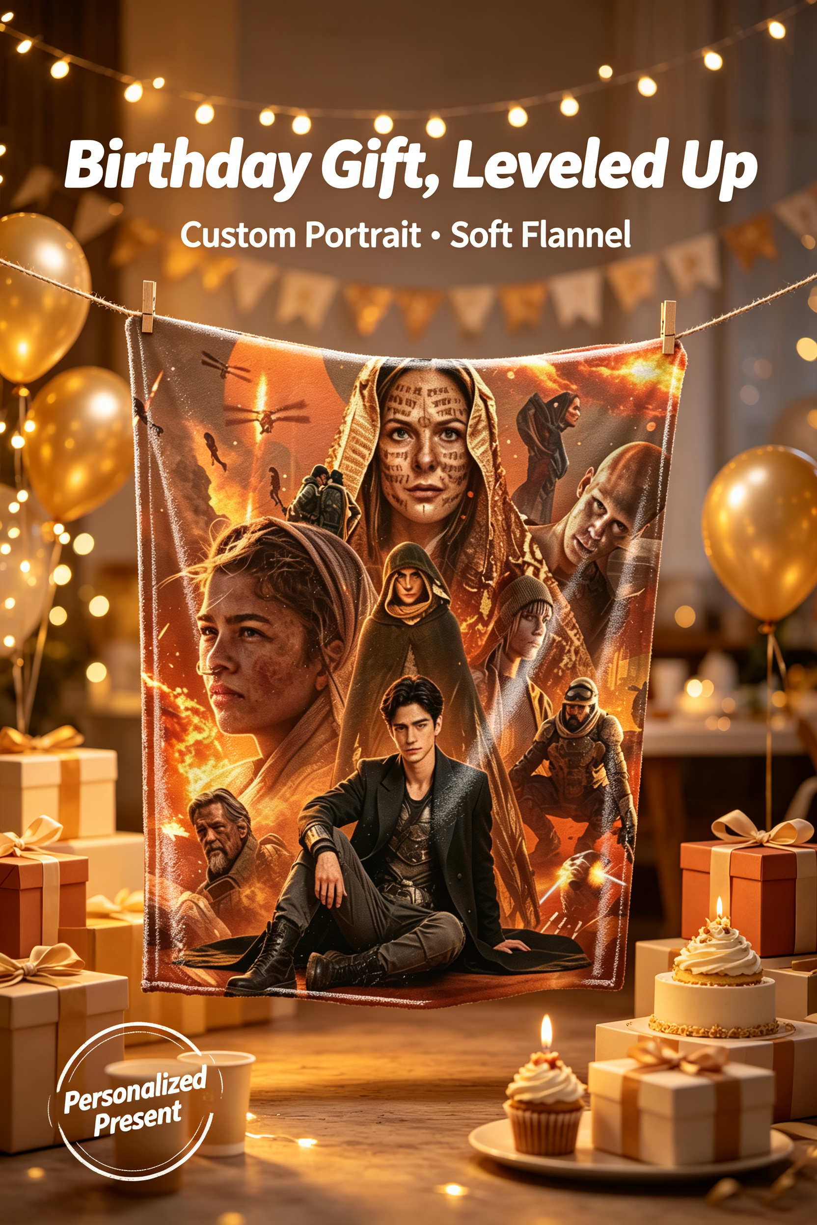 Custom Face Blanket Dune Movie Characters Flannel Blanket Perfect for Fans of Sci-Fi Epic Films Cozy Home Decor Gift or Giveaway