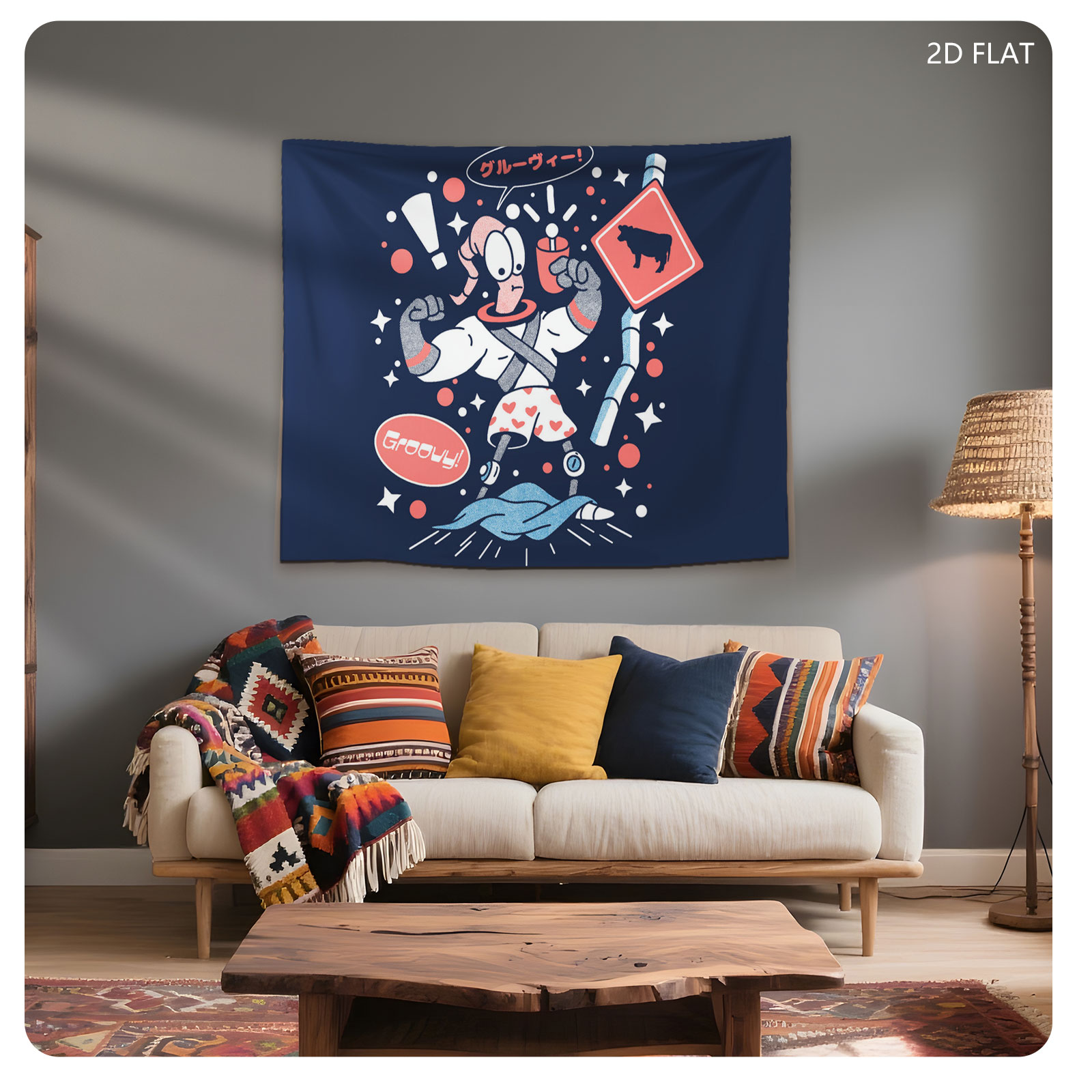 Pepe Le Pew in Space: Groovy Cow Sign with Retro Style - Tapestry