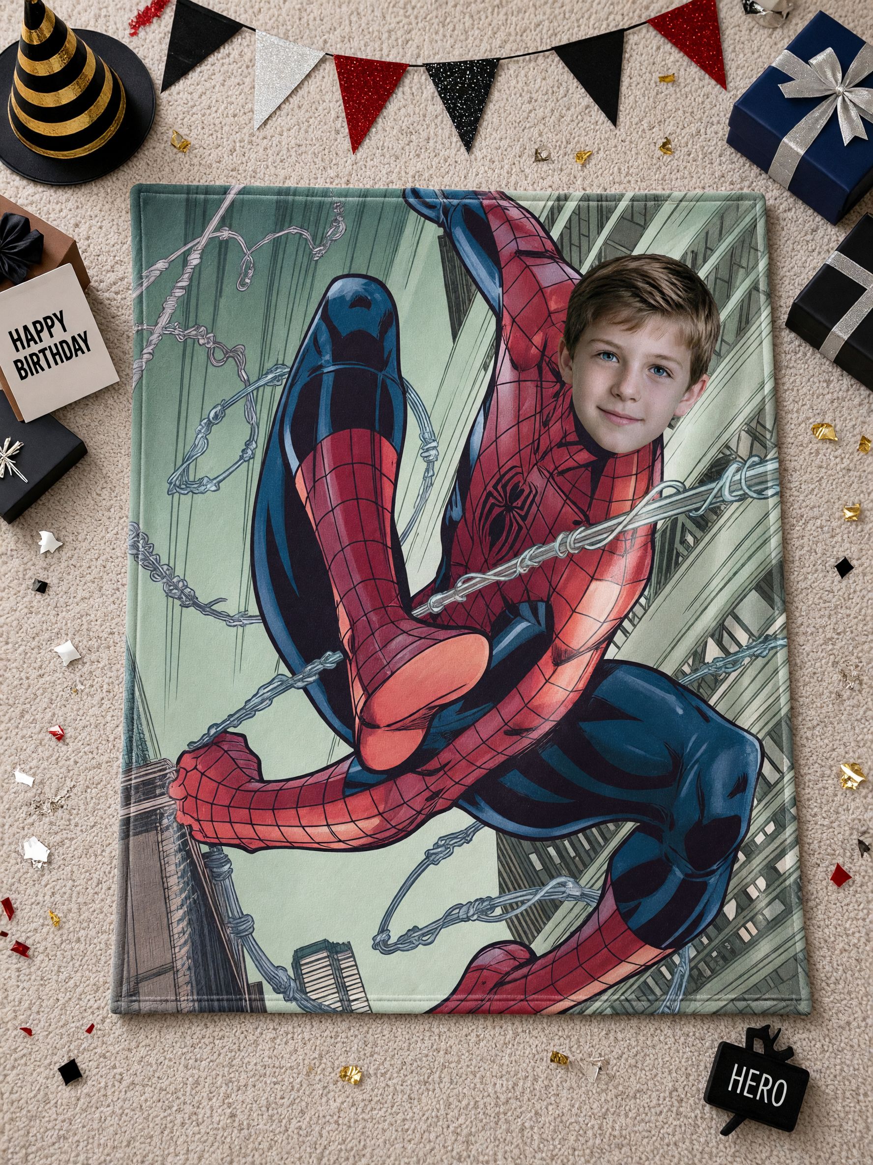 Custom Photo Face Superhero Flannel Throw Blanket Personalized Picture Fleece Bed Throw Cozy Superhero Gift for Kids