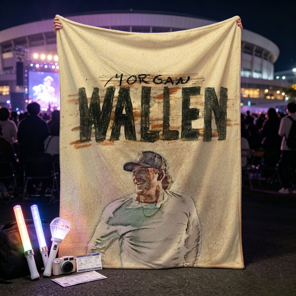 Morgan Wallen Performing on Stage in a Casual Outfit with Microphone - Blankets